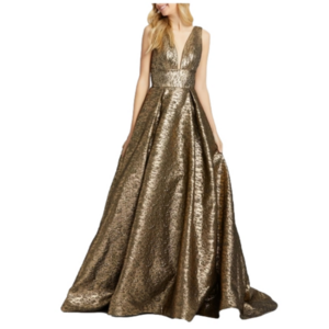 MAC DUGGAL METALLIC TEXTURED JACQUARD ANTIQUE GOLD BALL-GOWN sz 2